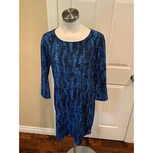 BCBG Max Azria Blue & Black Splatter Print 3/4 Sleeve Mini Dress, Size Medium
